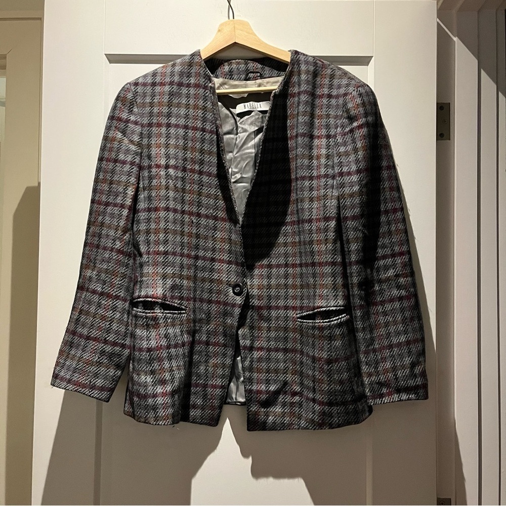 MARELLA Maxmara Heritage Check Plaid Pure New Wool Single Breasted Jacket Blazer